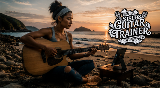 A guitarist working on chord shapes and progressions