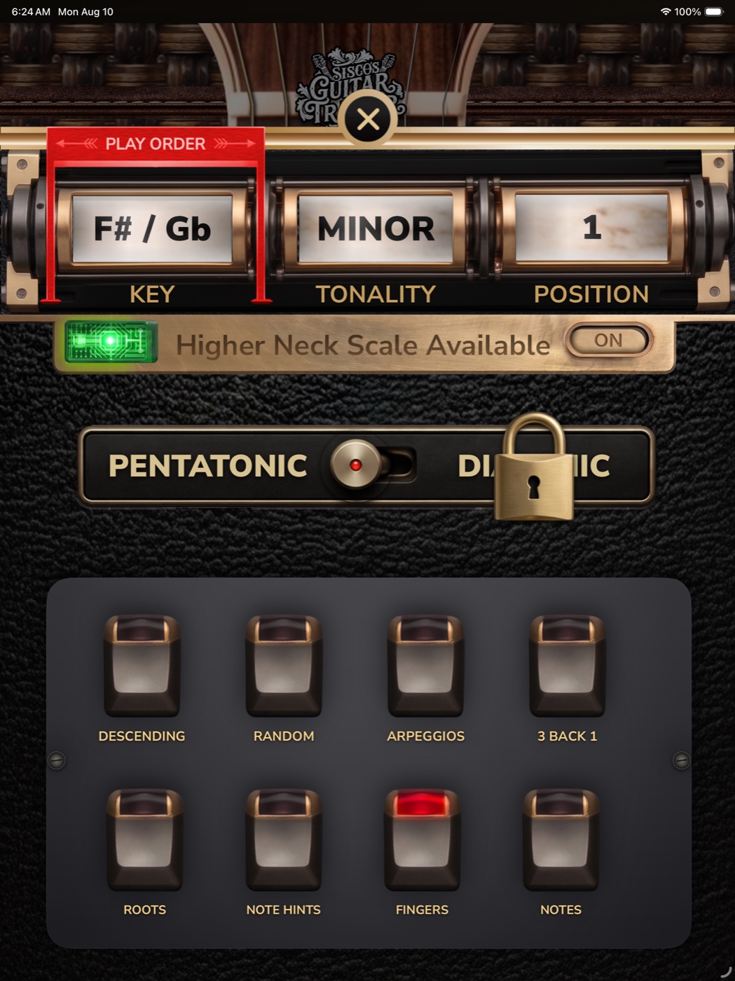 AR guitar neck fitting and practice settings on iPad