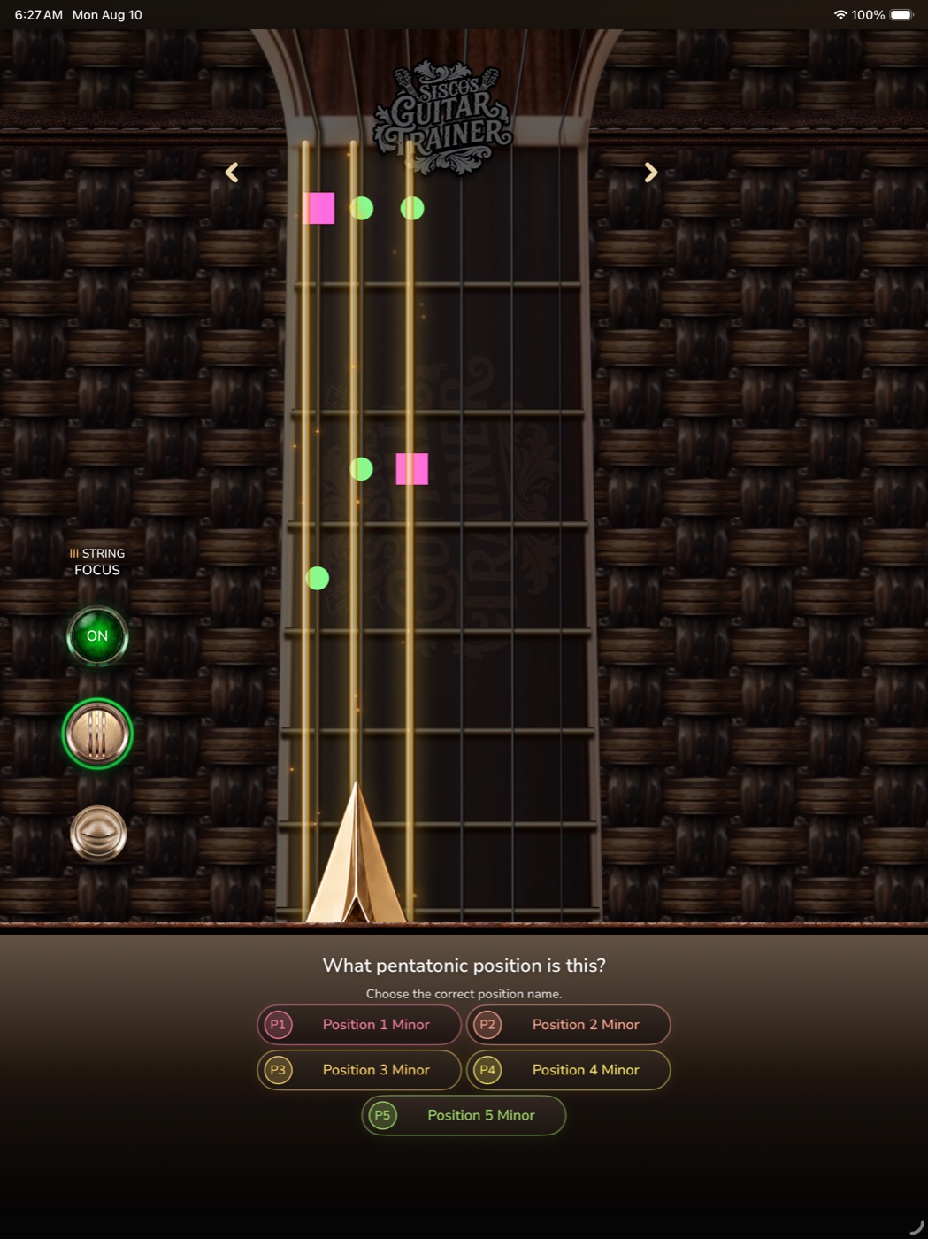 Three-String Isolation practice controls on iPad