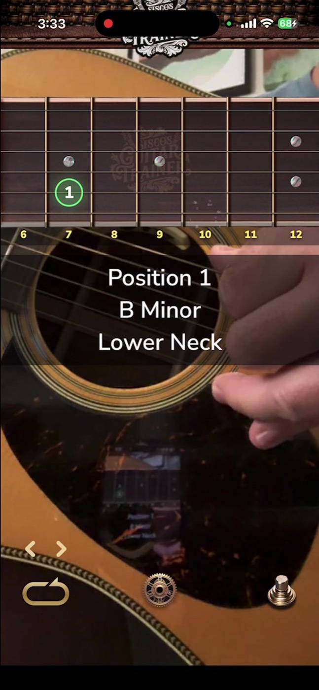 Live pitch recognition listening to a B minor scale played on an acoustic guitar